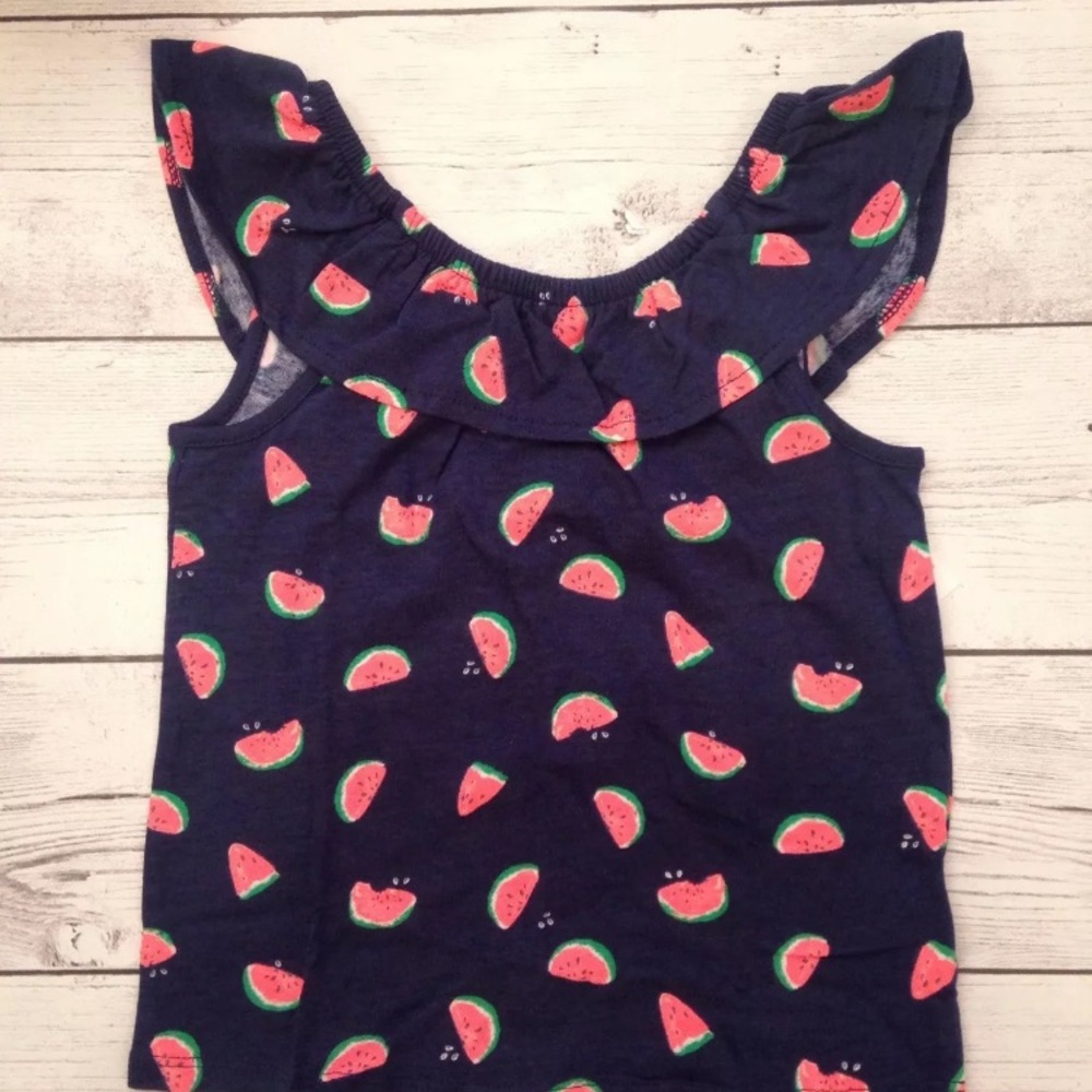 Navy Watermelon Print Ruffle Neckline Top - Picture 2 of 3